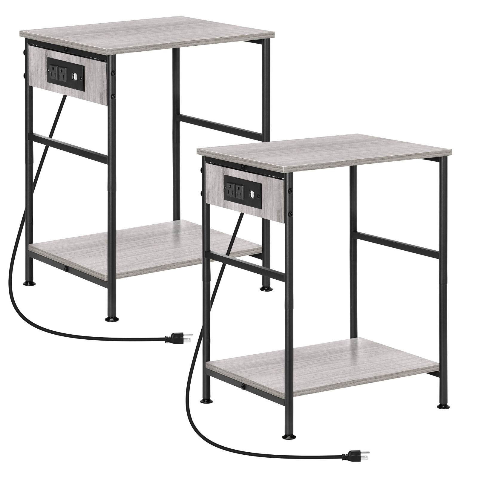 Alt View 2. Oumilen - Gray 2-Tier End Table with Built-in Charging Station - Gray.