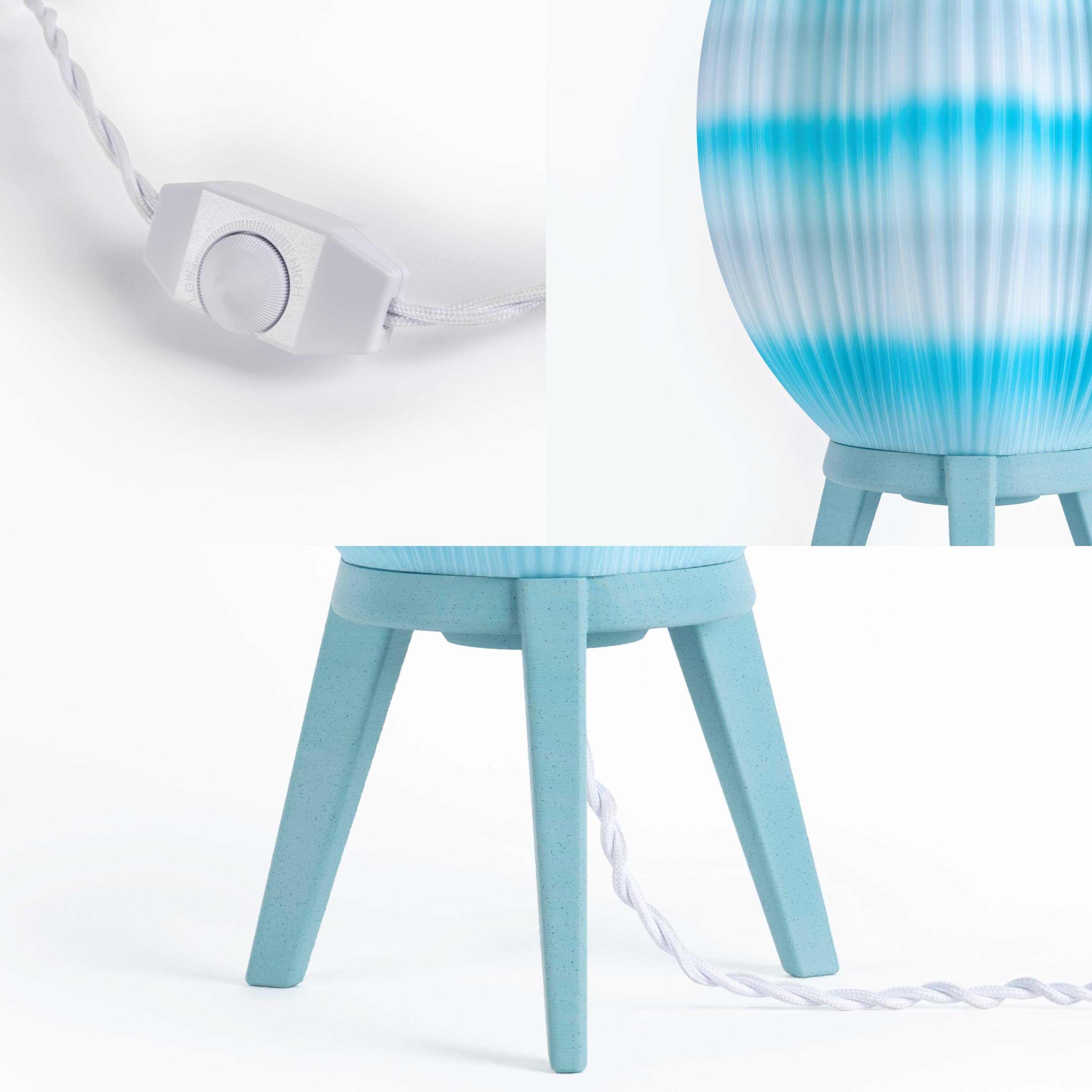 Alt View 4. Jonathan Y - Wavy 16.5" Modern Contemporary Plant-Based PLA 3D Printed Dimmable LED Table Lamp, Blue/White - Blue/White.