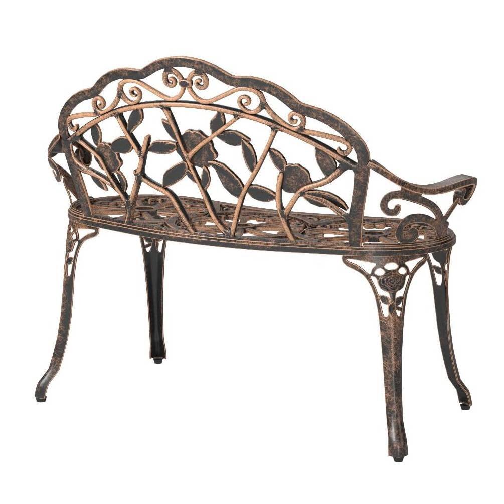 Angle. Hivvago - Outdoor Patio Garden Bench with Backrest in Antique Bronze Metal Finish - Antique Bronze.