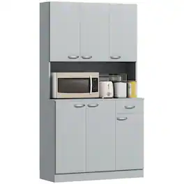 Homcom - 71" Kitchen Pantry Cabinet, Tall Storage Cabinet with Microwave Stand, Modern Kitchen Hutch with Countertop, 6 Doors - Gray