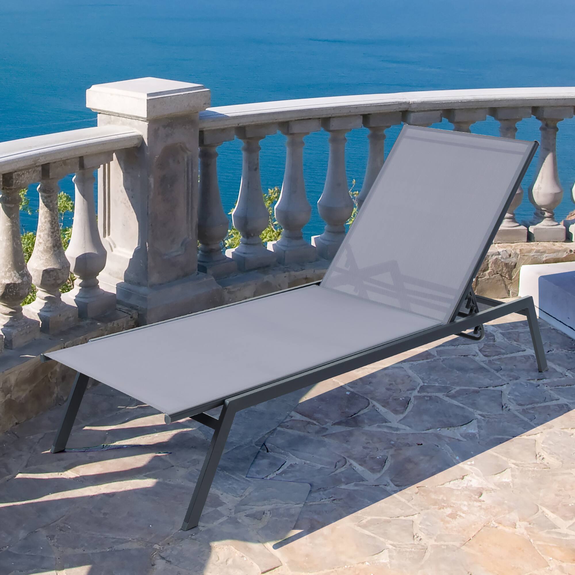 Front. Gymax - Gymax Patio 6-Position Adjustable Lounge Chair Outdoor Reclining Chair Poolside - Grey.