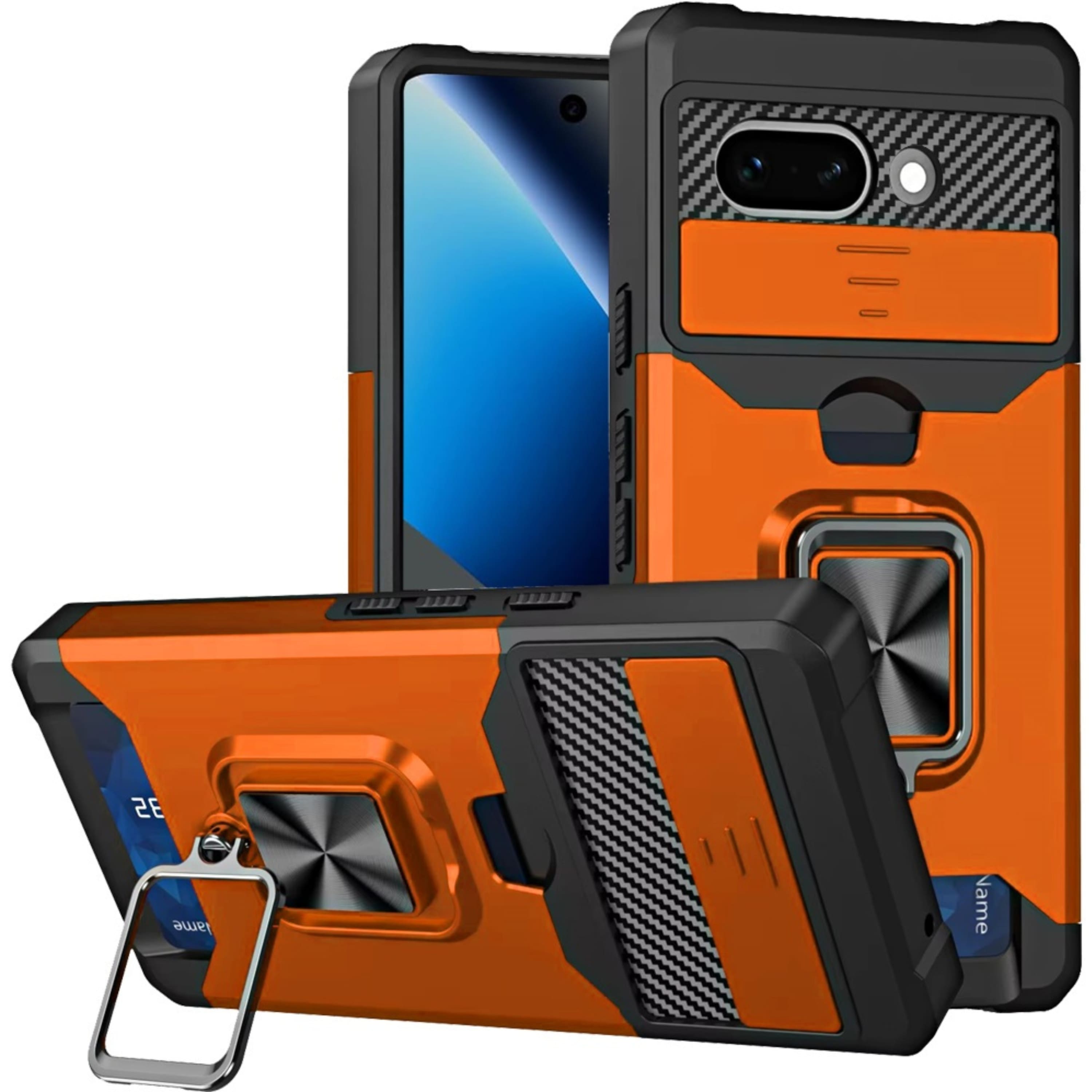 Kitcheniva - Multi-Use Card Holder Camera Lens Cover Phone Case With Tempered Glass For Google Pixel 10a Cosmic - Orange price history on PriceWatchPro