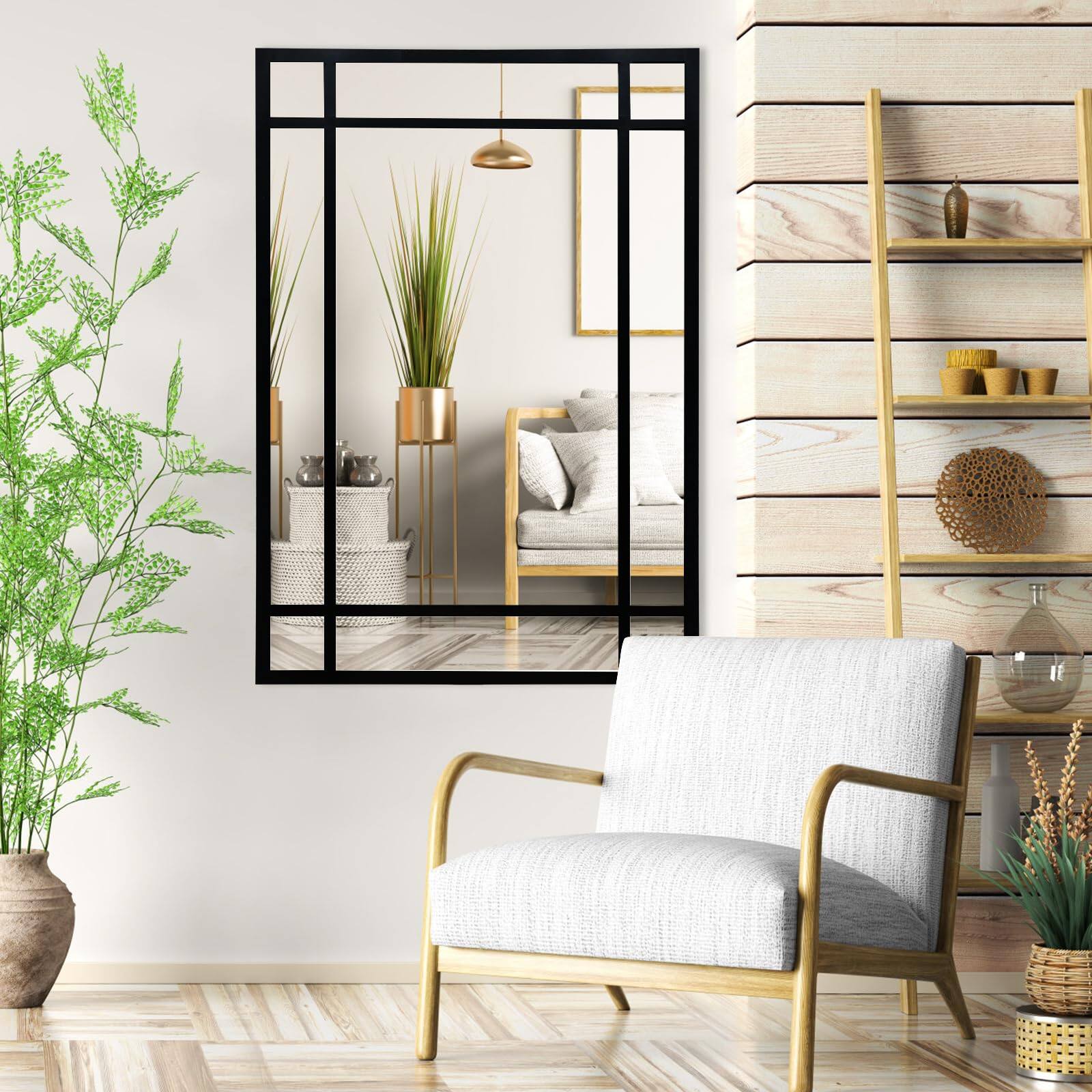 Alt View 3. TECH SAFARI - Rectangle Mirror Farmhouse Decorative Wall For Entryway Living Room Bedroom Hallway Fireplace Accent Decor X - Black1 34"L x 24"W.