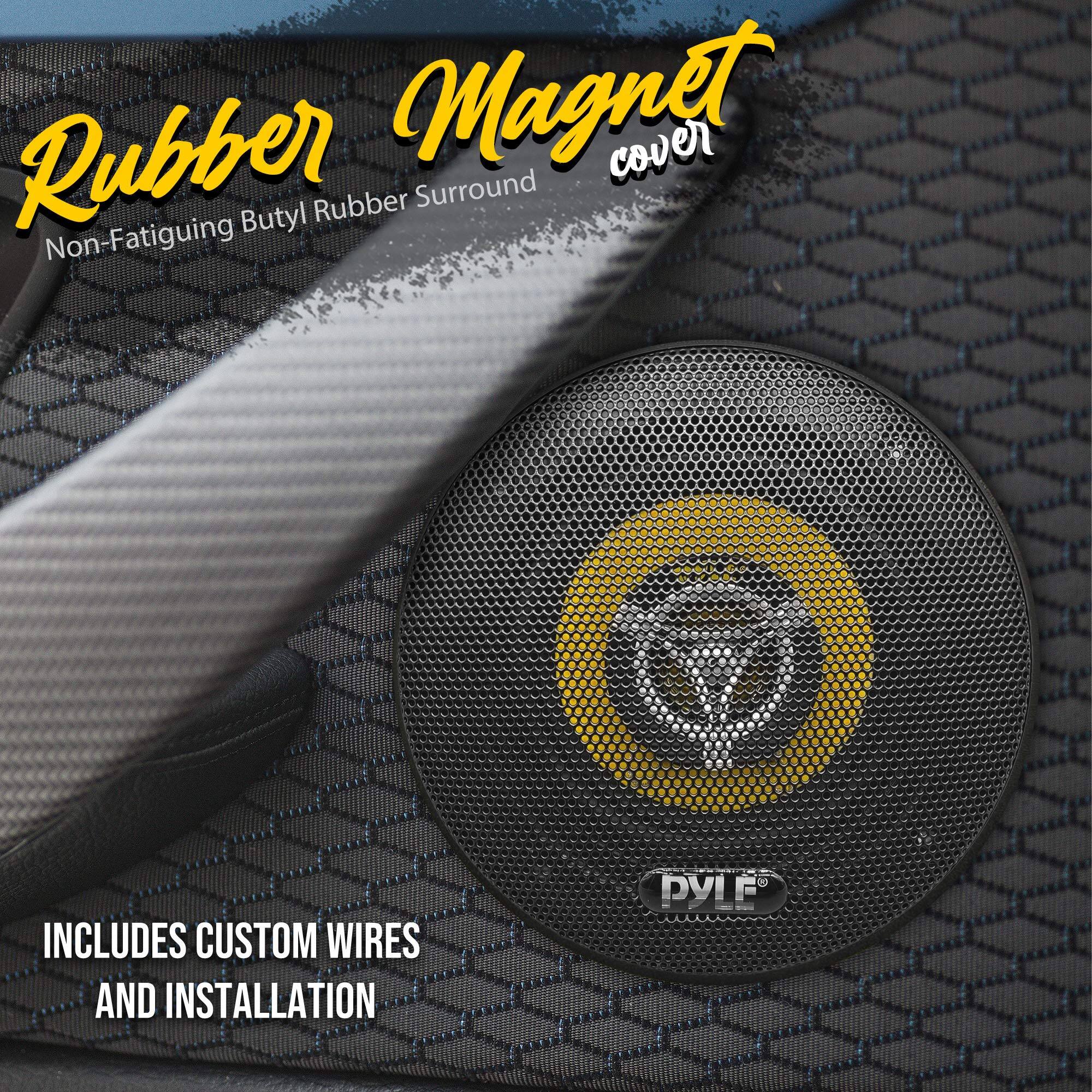 Rubber Magnet Surround cover, Non-Fatiguing Butyl Rubber, INCLUDES CUSTOM WIRES AND INSTALLATION, 2 PYLE