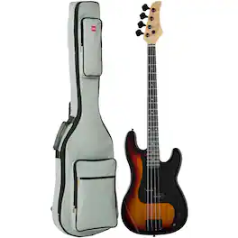Best Choice Products - Full Size Beginner 4-String Electric Guitar Bass Guitar w/ Padded Case - Sunburst/Black