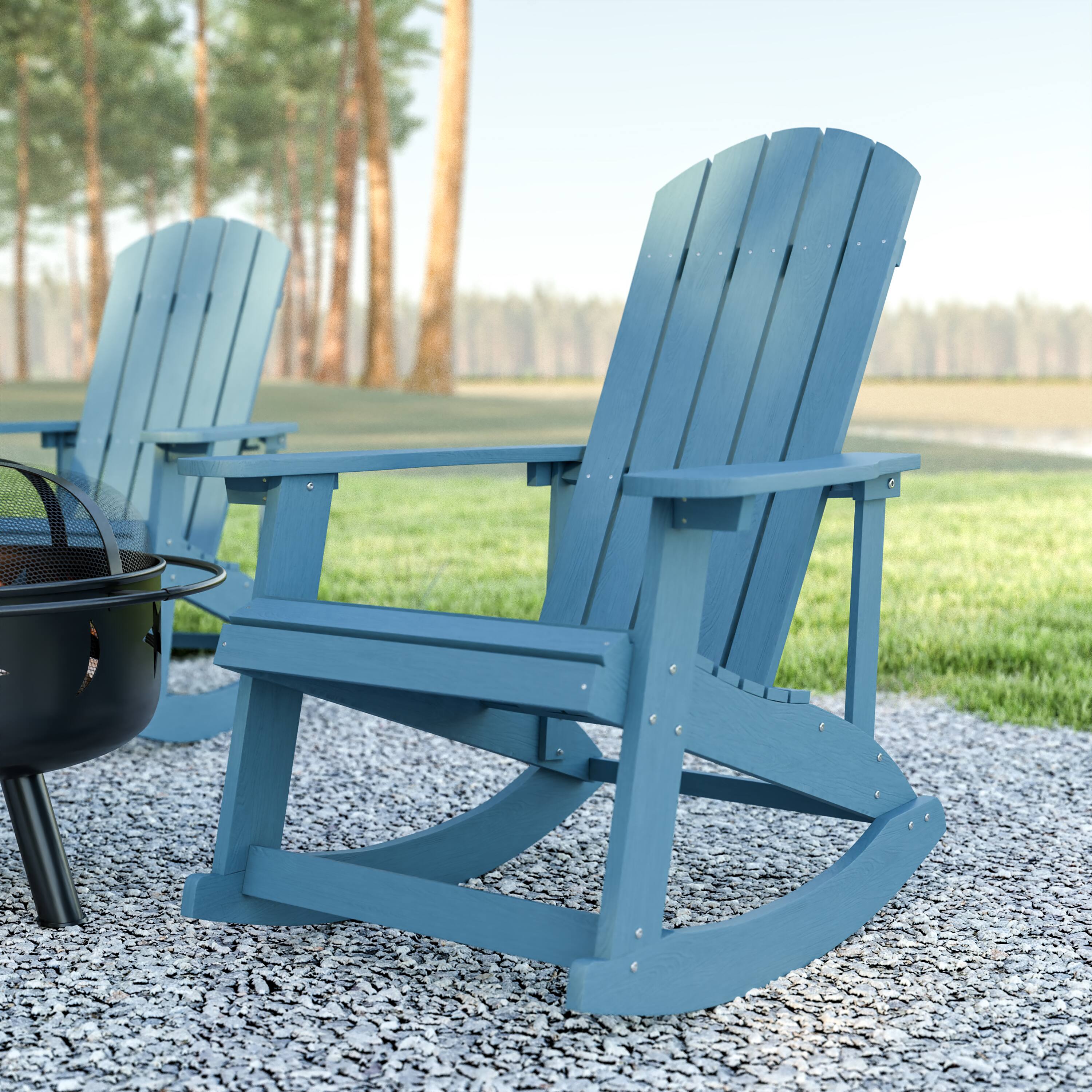 Alt View 1. Emma + Oliver - Classic All-Weather Poly Resin Rocking Adirondack Chair with Stainless Steel Hardware for Year Round Use - Green Blue.