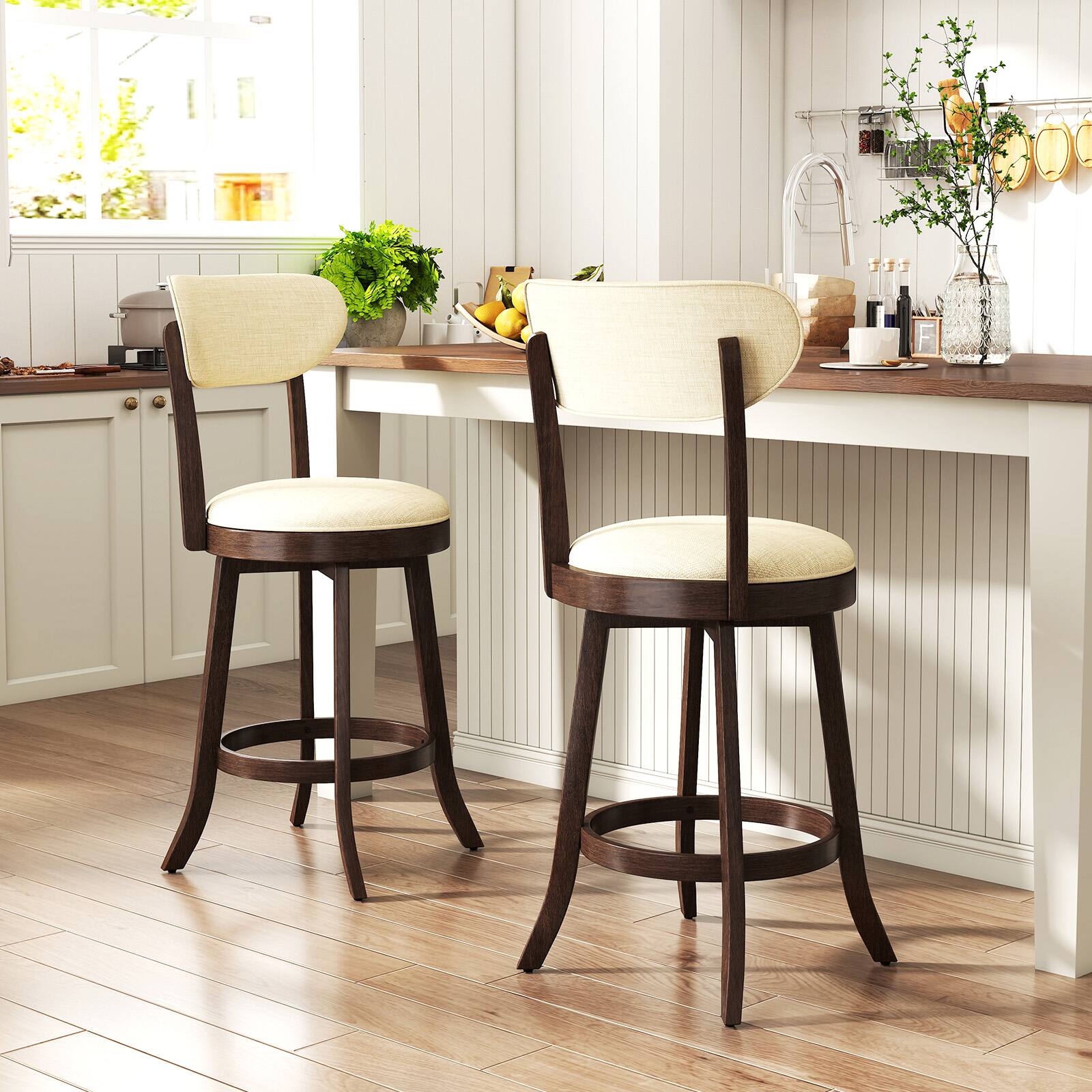 Alt View 1. Gymax - Gymax 25.5'' Counter Height Chairs Set of 2 w/ Padded Seat & Backrest Rubber Wood - Brown, Beige.