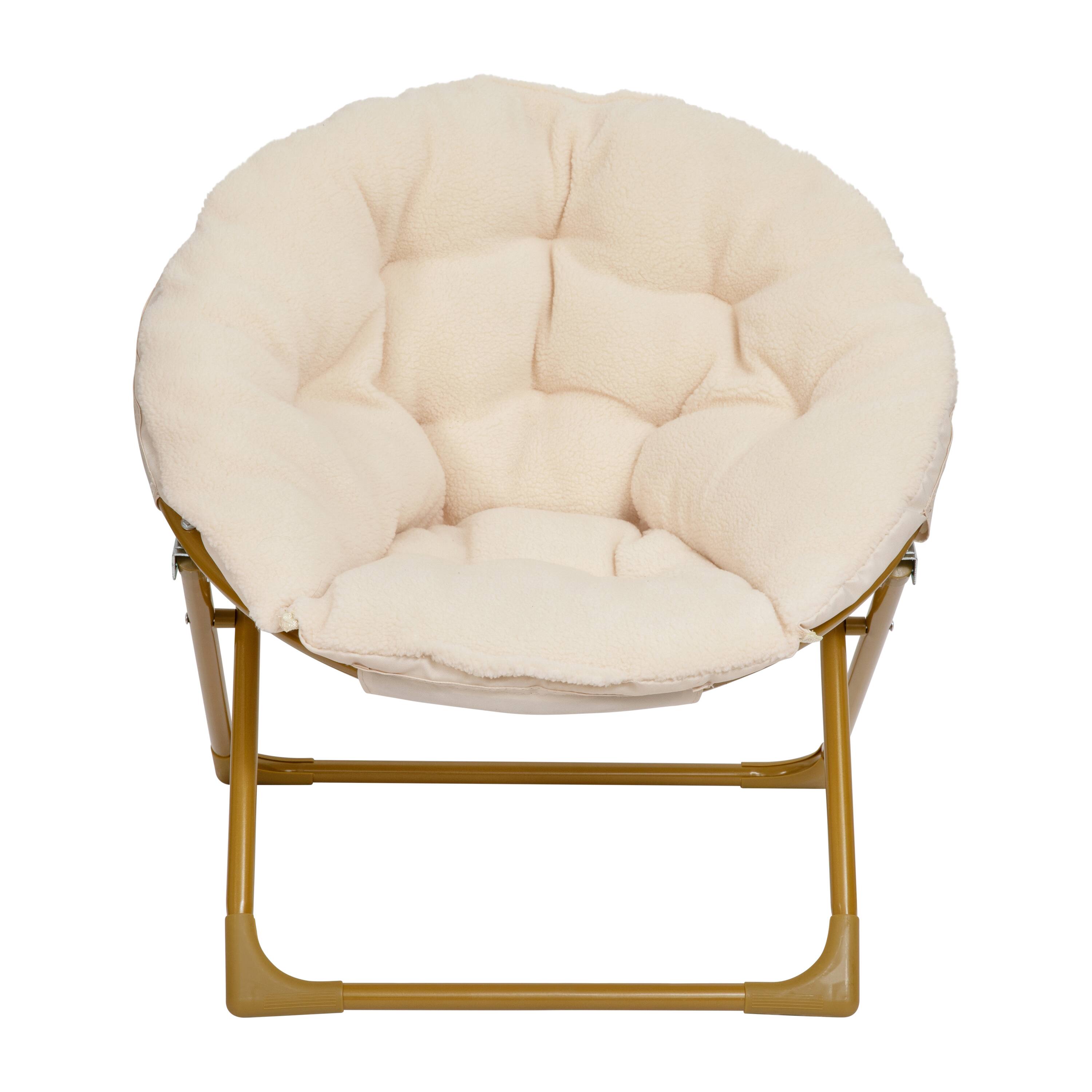 Alt View 9. Emma + Oliver - Io Kid's Folding Saucer Chair with Cozy Faux Fur Upholstery and Metal Frame for Playroom, Bedrooms, Nursery and More - Ivory Faux Fur/Soft Gold Frame.
