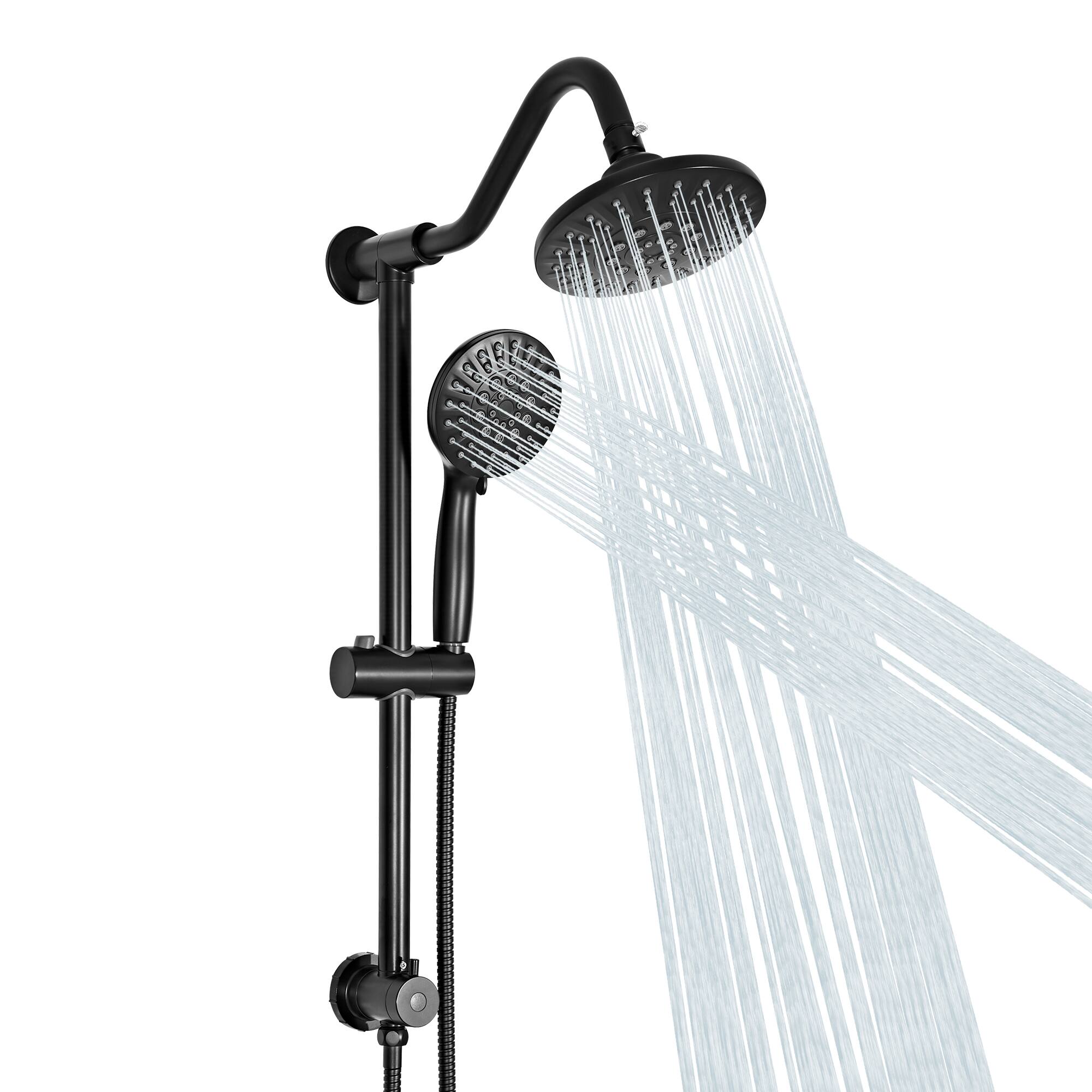 Left. Akicon - Akicon Shower System with High Pressure Rain Shower Head and Handheld 6-Mode Spray Combo Slide Bar in Black - Black.