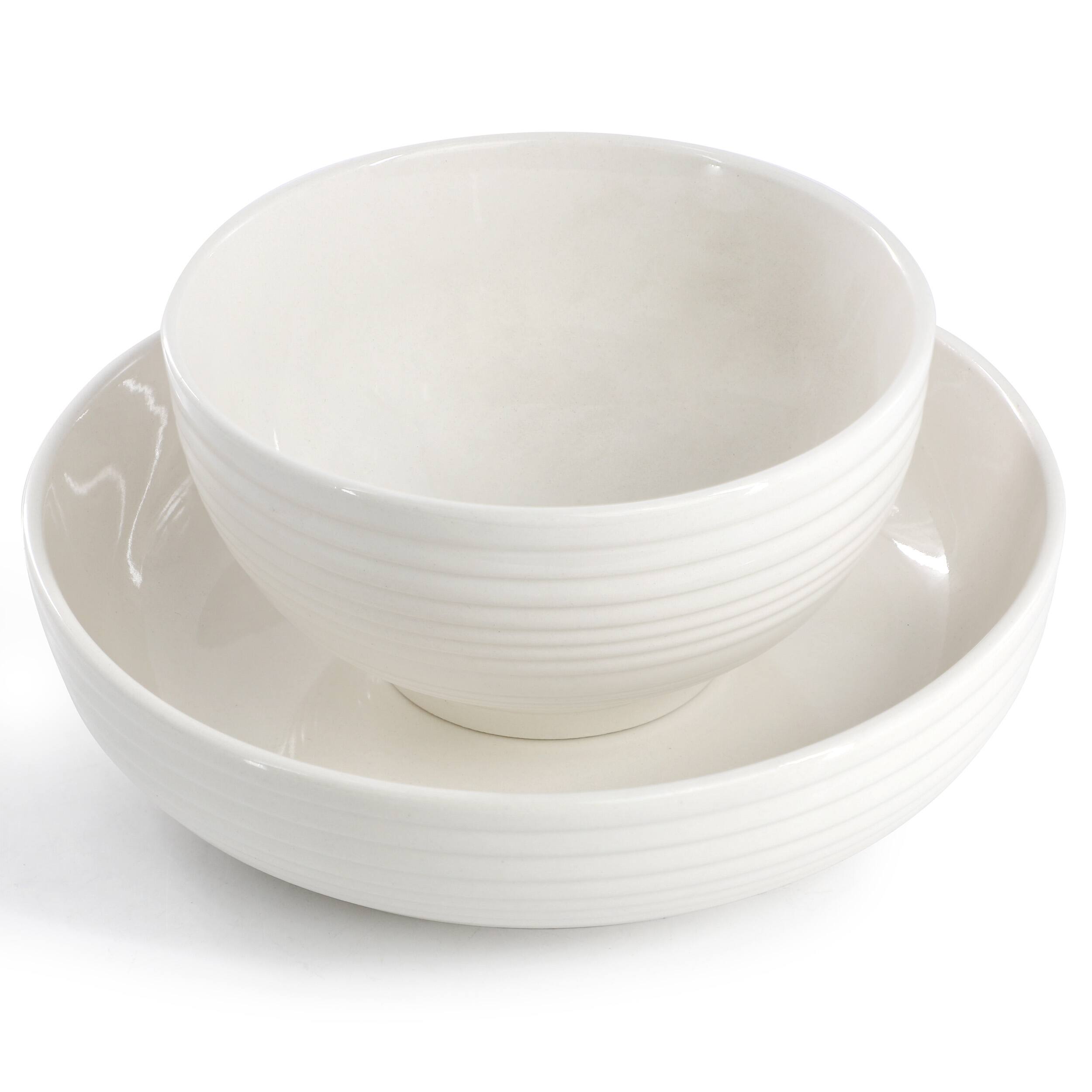 Alt View 2. Elama - Elama Nikki 18 Piece Ribbed White Porcelain Dinnerware and Serving Bowl Set - White.