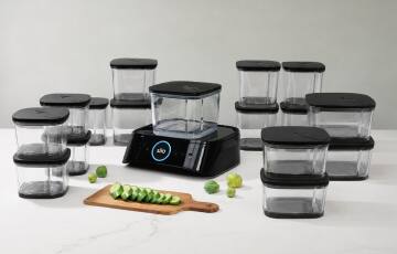 Front. Silo - Deep Vacuum Food Storage System with 16 Containers, Built-In Scale and Alexa - Black.