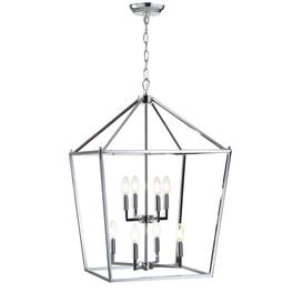 Jonathan Y - Pagoda 20" 8-Light Classic Traditional Metal Cage Lantern LED Pendant - Chrome