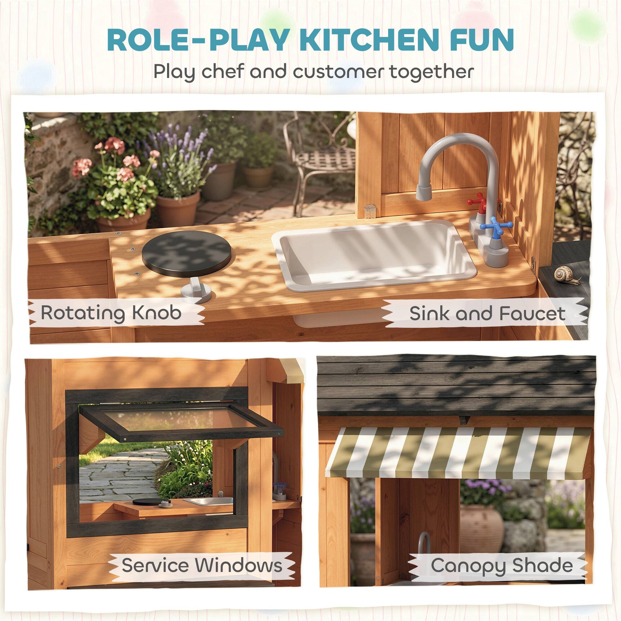 ROLE-PLAY KITCHEN FUN  
Play chef and customer together

- Rotating Knob
- Sink and Faucet
- Service Windows
- Canopy Shade