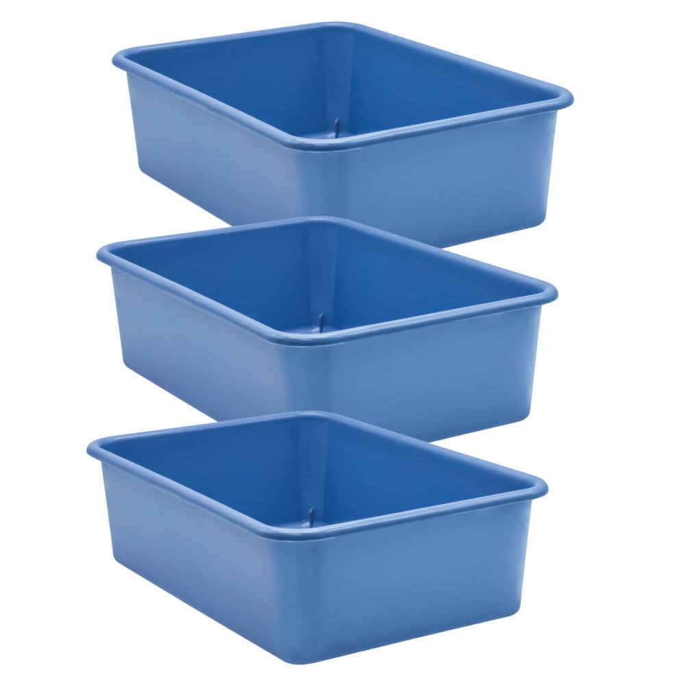Front. Teacher Created Resources - Teacher Created Resources Slate Blue Large Plastic Storage Bin, Pack of 3.