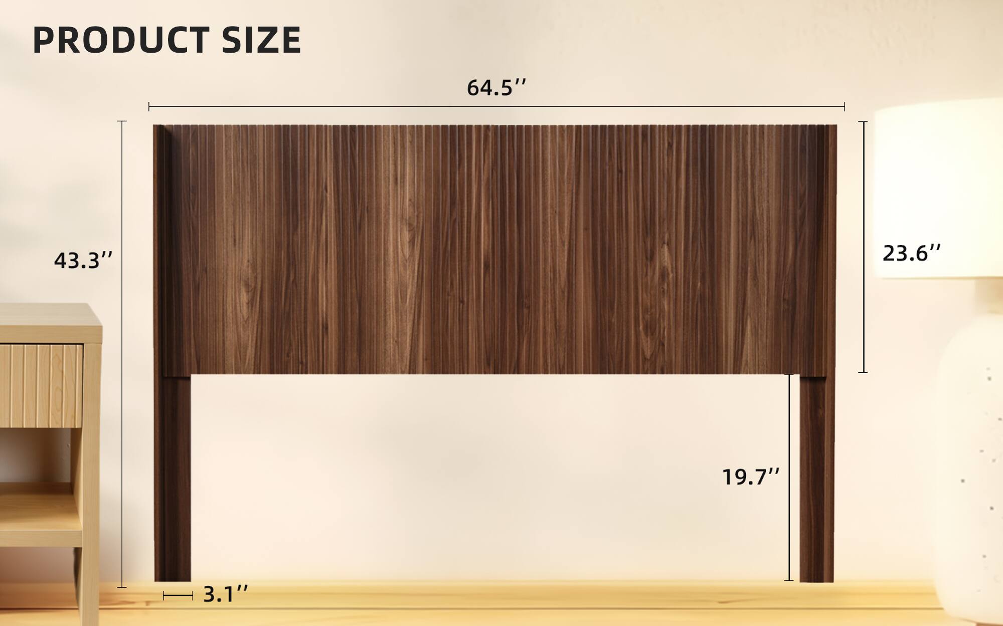 PRODUCT SIZE  
64.5" (width)  
43.3" (height)  
23.6" (depth)  
19.7" (leg height)  
3.1" (leg width)