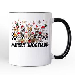 OrnamentallyYou - Merry Woofmas Dog Mama Mug, Dogs With Santa Hats Christmas Gift - White