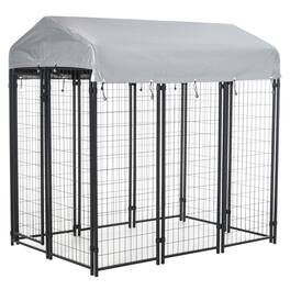 Pawhut - Outdoor Dog Kennel with Roof, 6'x4'x6' Welded Wire Playpen, Escape-proof Lock, UV-Resistant Cover, Large