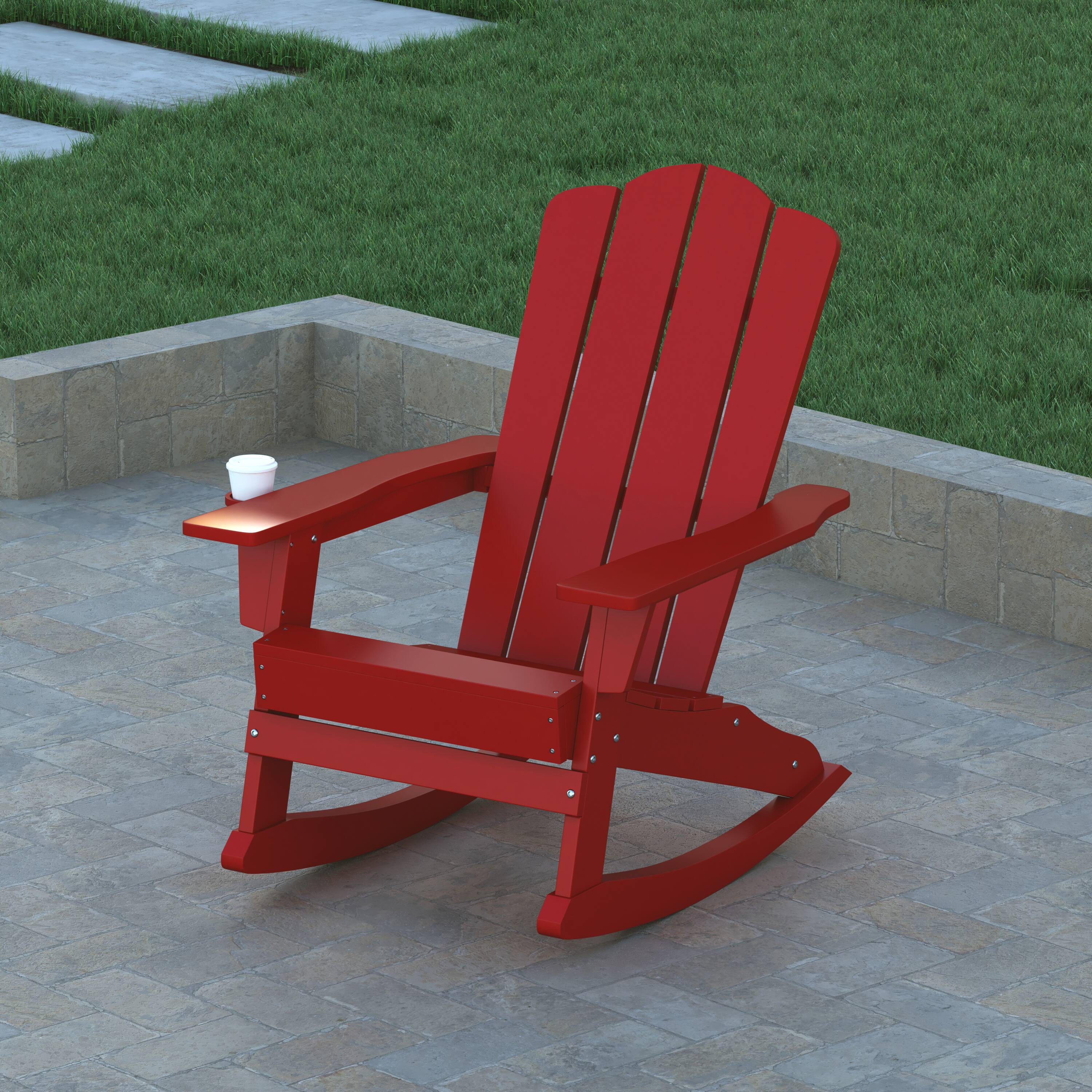Emma + Oliver Tiverton Adirondack Rocking Chair with Cup Holder ...