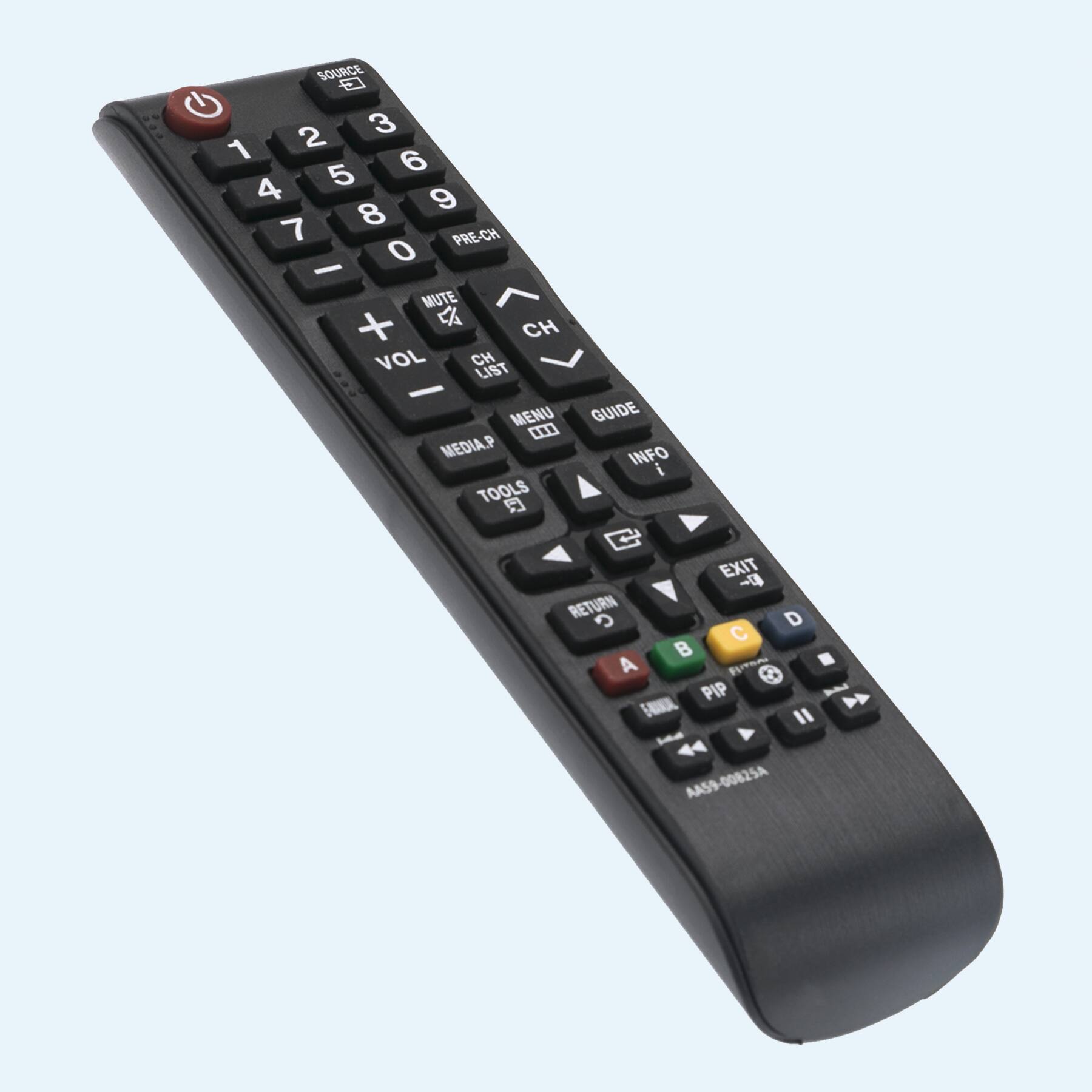 SOURCE  
1 2 3 4 5 6 7 8 9 0  
PRE-CH  
MUTE  
VOL  
CH LIST  
MENU  
GUIDE  
MEDIA.P  
TOOLS  
EXIT  
RETURN  
A B C D  
PIP  
AA59-00825A