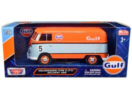 Volkswagen Type 2 (T1) Delivery Van #5 "Gulf" Orange and Light Blue 1/24 Diecast Model Car by Motormax