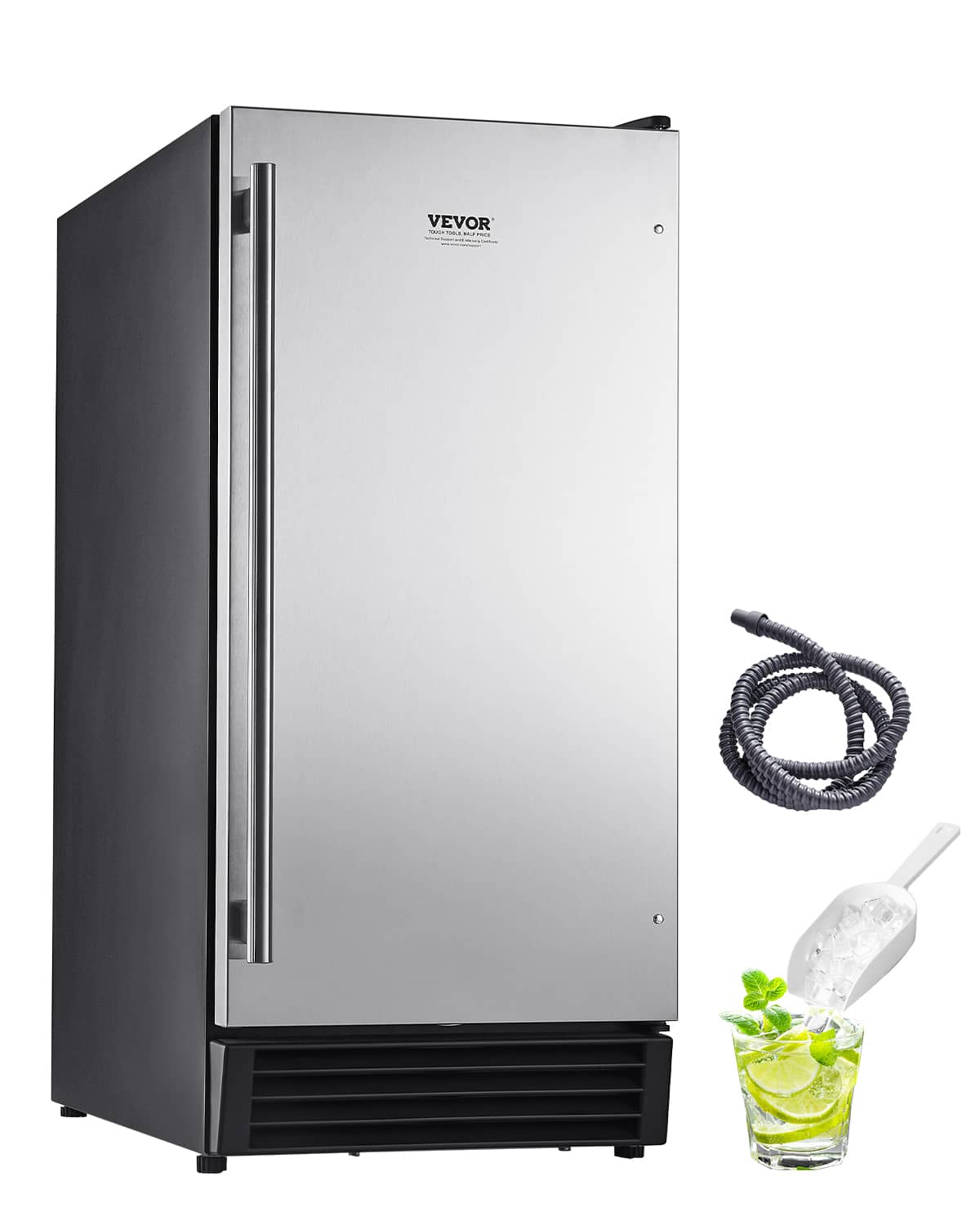 VEVOR - Undercounter Built-in Ice Maker, 50 Lbs/Day Under Counter Ice Maker Machine, Drain Pump Reversible Door Stainless Steel - Silver