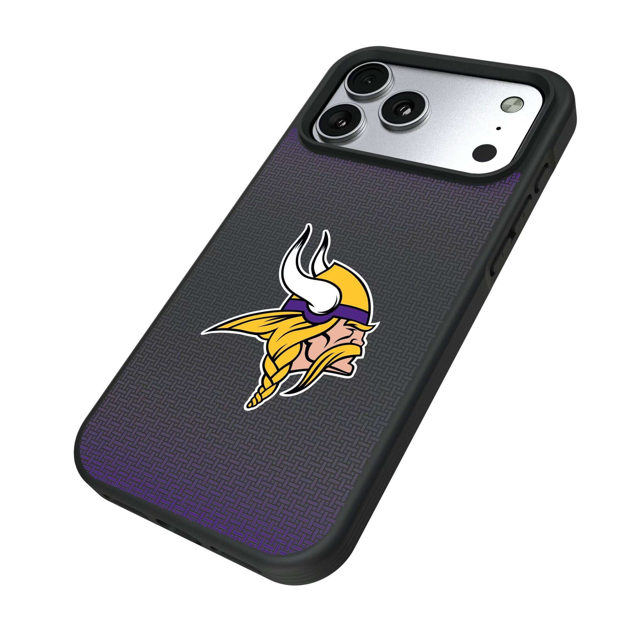Alt View 1. Keyscaper - Minnesota Vikings Linen Logo iPhone Bump Case - 14 Pro - Black.