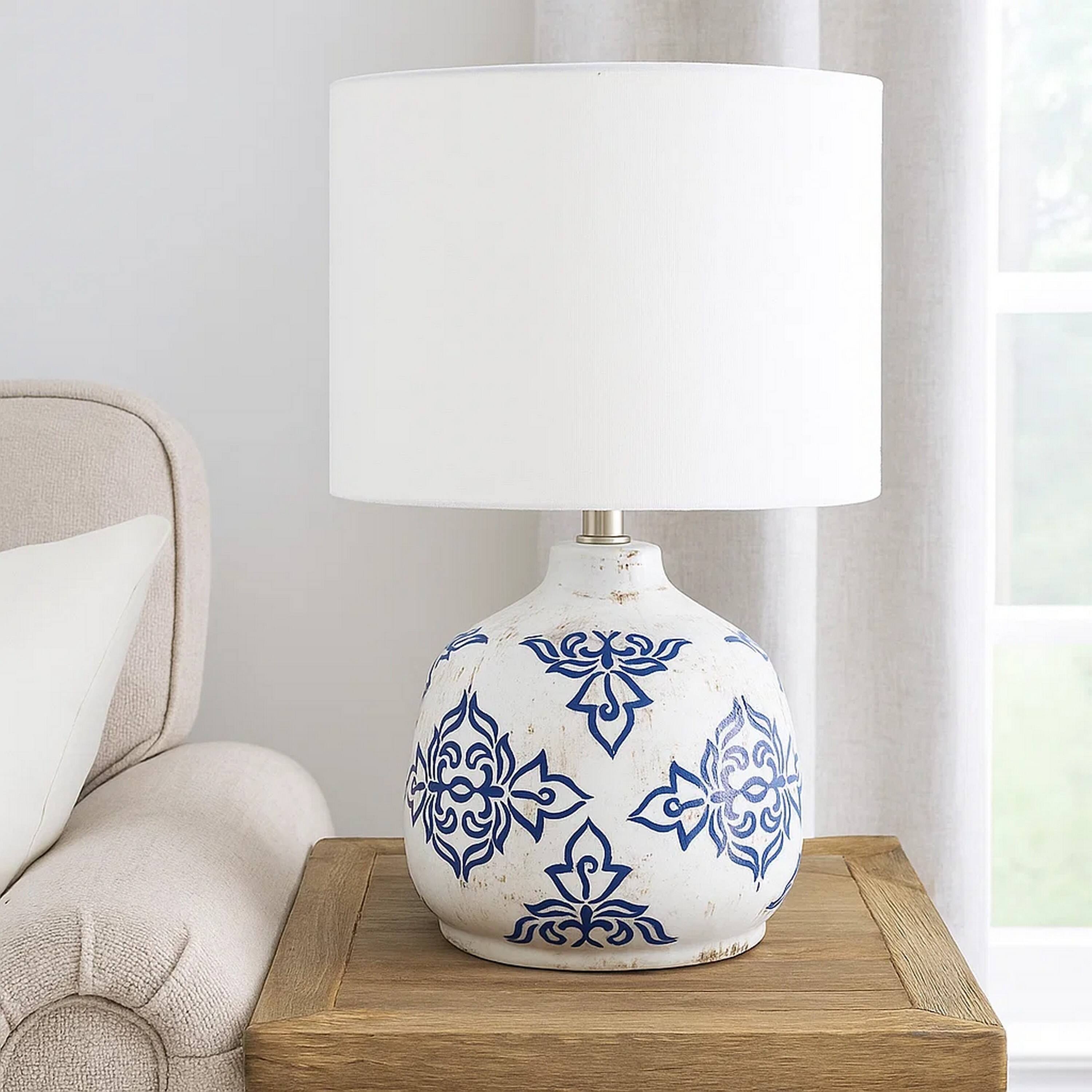 Alt View 2. Manhattan Lane - Table Lamp with Floral Pattern Ceramic Base - White.