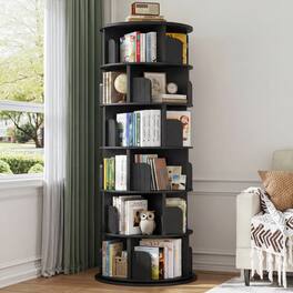 Aheaplus - 6-Tier Rotating Bookshelf Tower - 360° Revolving Narrow Corner Organizer for Small Spaces, Bedroom & Office - White