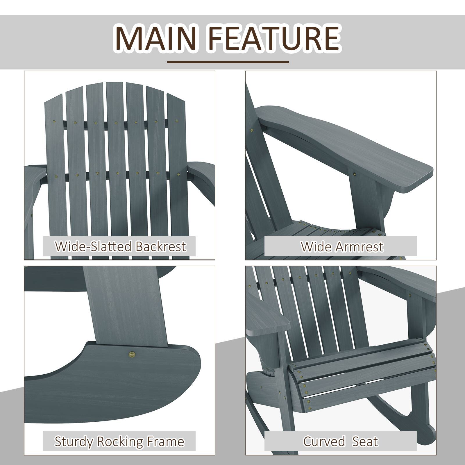 MAIN FEATURE
Wide-Slatted Backrest
Wide Armrest
Sturdy Rocking Frame
Curved Seat