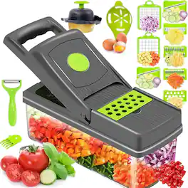 PARKER SLATER - Multifunctional 16-in-1 Food Chopper – Onion Chopper, Vegetable Slicer, Cutter & Dicer for Pepper, Salad, Tomato, Potato - Green