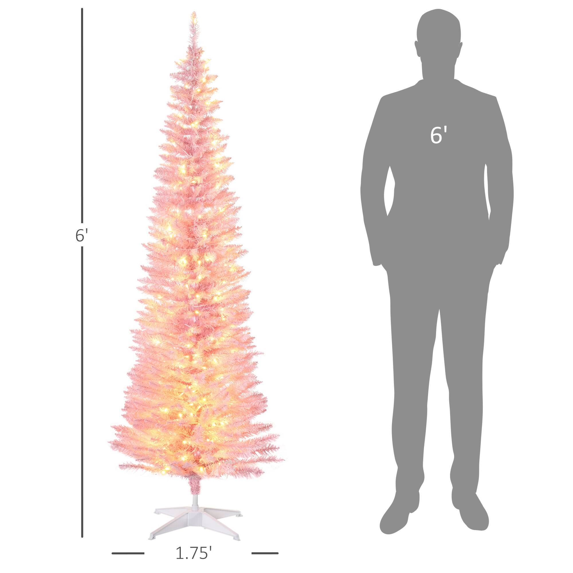 Alt View 2. Homcom - Pre-Lit Slim Noble Fir Artificial Pencil Christmas Tree, 200 Warm White LEDs, 390 Tips - pink.