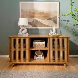 Plank+Beam - Mid-Century Modern Sideboard/TV Stand|| 2 Door w/ Middle Shelf (1495 x 406 x 762mm / 59 x 16 x 30in) - Pecan