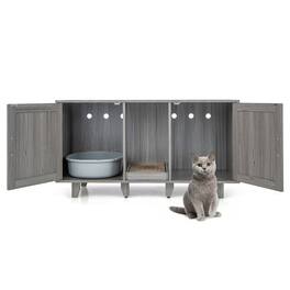 Pefilos - 2-Door Cat Litter Box Enclosure with Winding Entry and Scratching Board-Oak, Cat Litter Box Enclosure , Hidden Cat - Brown