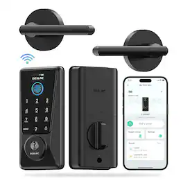 DESLOC - D110 Plus WiFi Smart Door Lock with Lever, Smart Keypad Deadbolt with APP Control and Fingerprint for Front Door - Black
