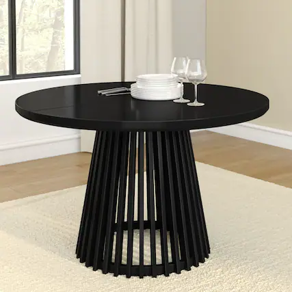 Front. Plank+Beam - Lido Round Dining Table (47in / 1194mm)|| Black - Black.