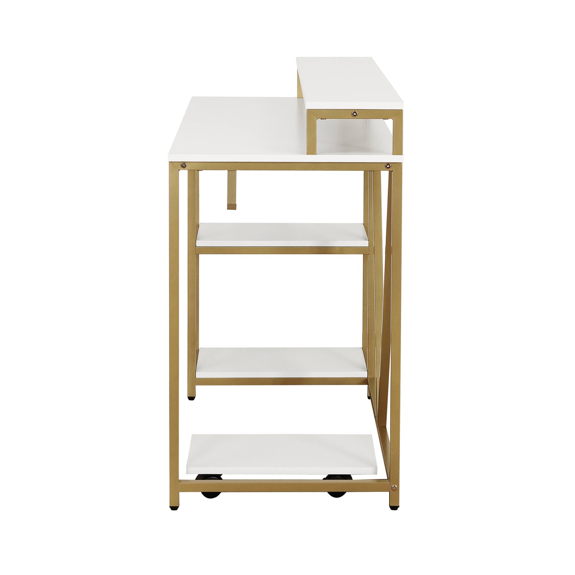 Alt View 4. GOODSILO - Industrial Style Writing Desk with Open Shelves and Mobile CPU Caddy - Gold.