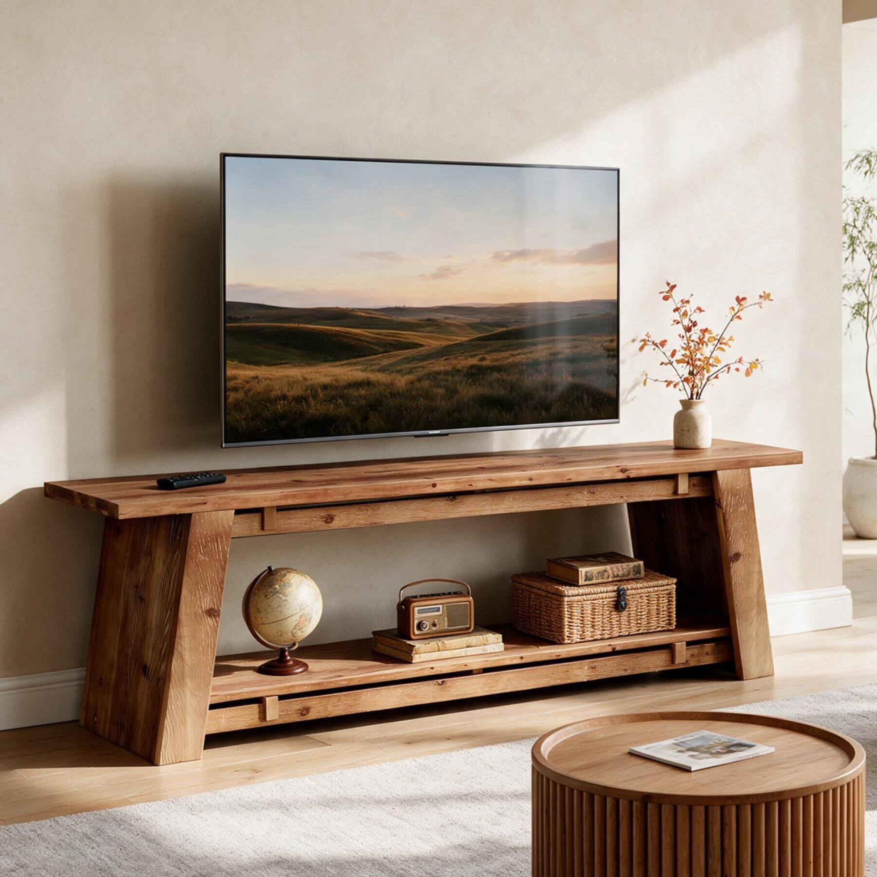 Left. Tribesigns - 63" Solid Wood TV Stand for TVs up to 75" - Brown.