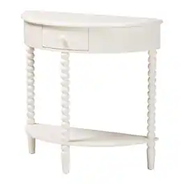 Baxton Studio - Raynera Bobbin-Leg Demilune Console Table – Half-Moon Accent Table with 1 Drawer and Open Shelf, Cottage Farmhouse - White