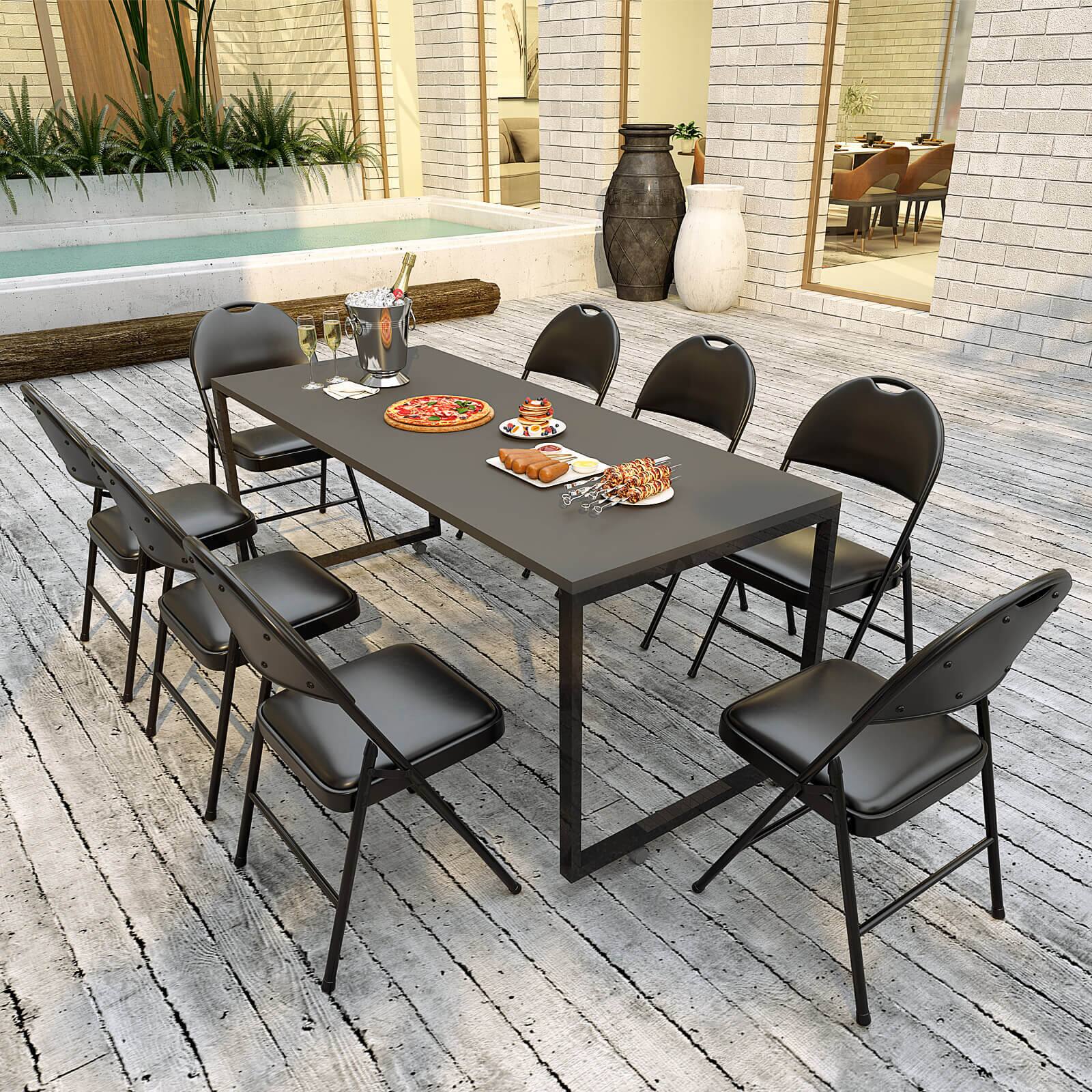 Alt View 1. Costway - Costway 12 PCS Folding Padded Party Chairs with Metal Frame PVC Leather Stackable Chairs - Black.
