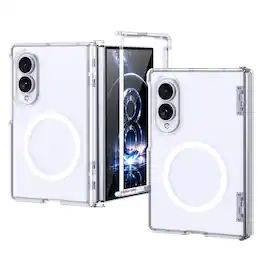 Dteck - Rugged Magnetic Case For Samsung Galaxy Z Fold8 Shockproof Matte Anti-Fingerprint Cover Hinge Protection - Clear