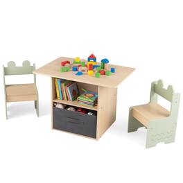Gymax - Kids Table & Chairs Set w/2 Open Compartments Fabric Drawer for Arts & Crafts - Green
