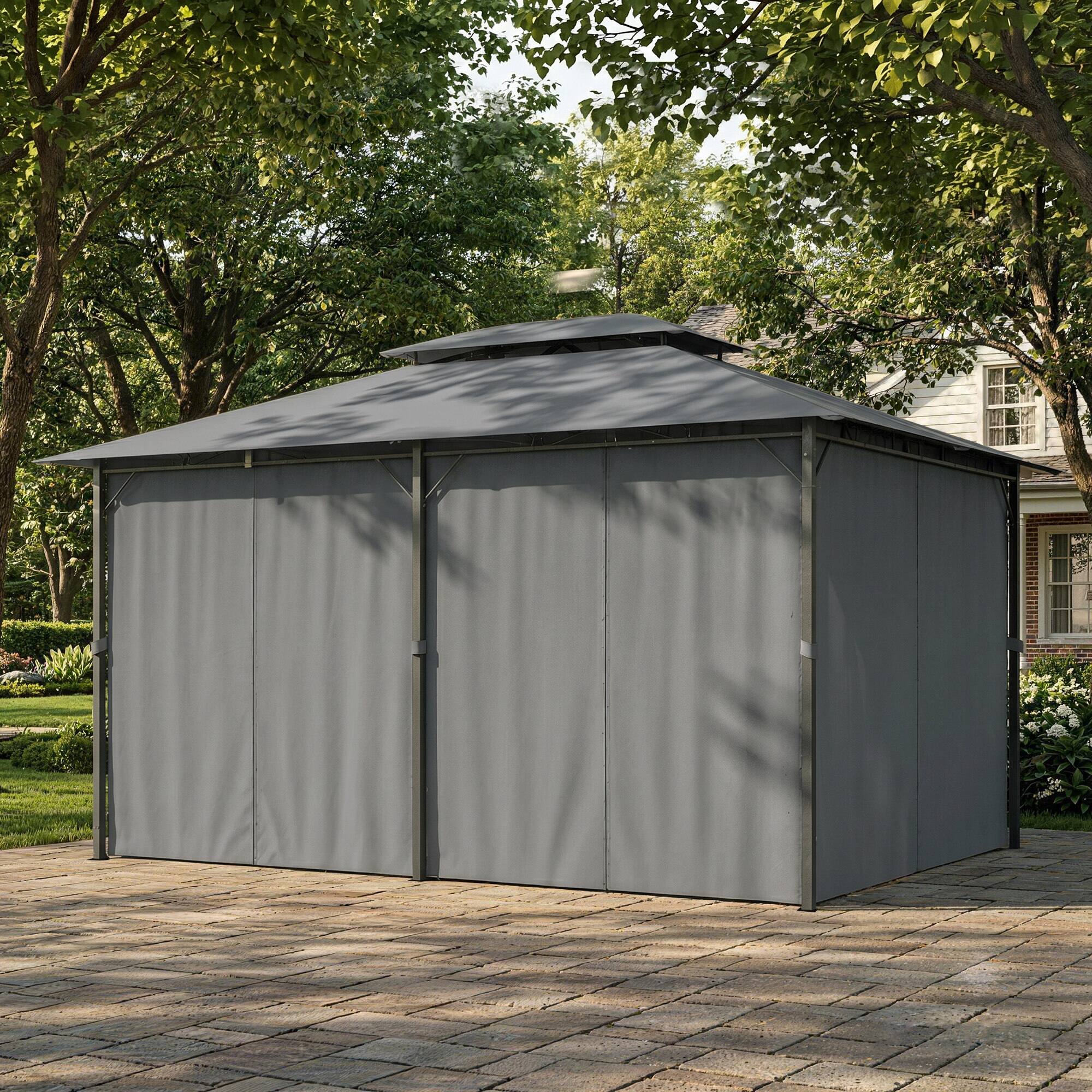 Alt View 7. Outsunny - 10' x 13' Outdoor Soft Top Gazebo Pergola with Curtains, 2-Tier Steel Frame Gazebo for Patio - Sage and Black.