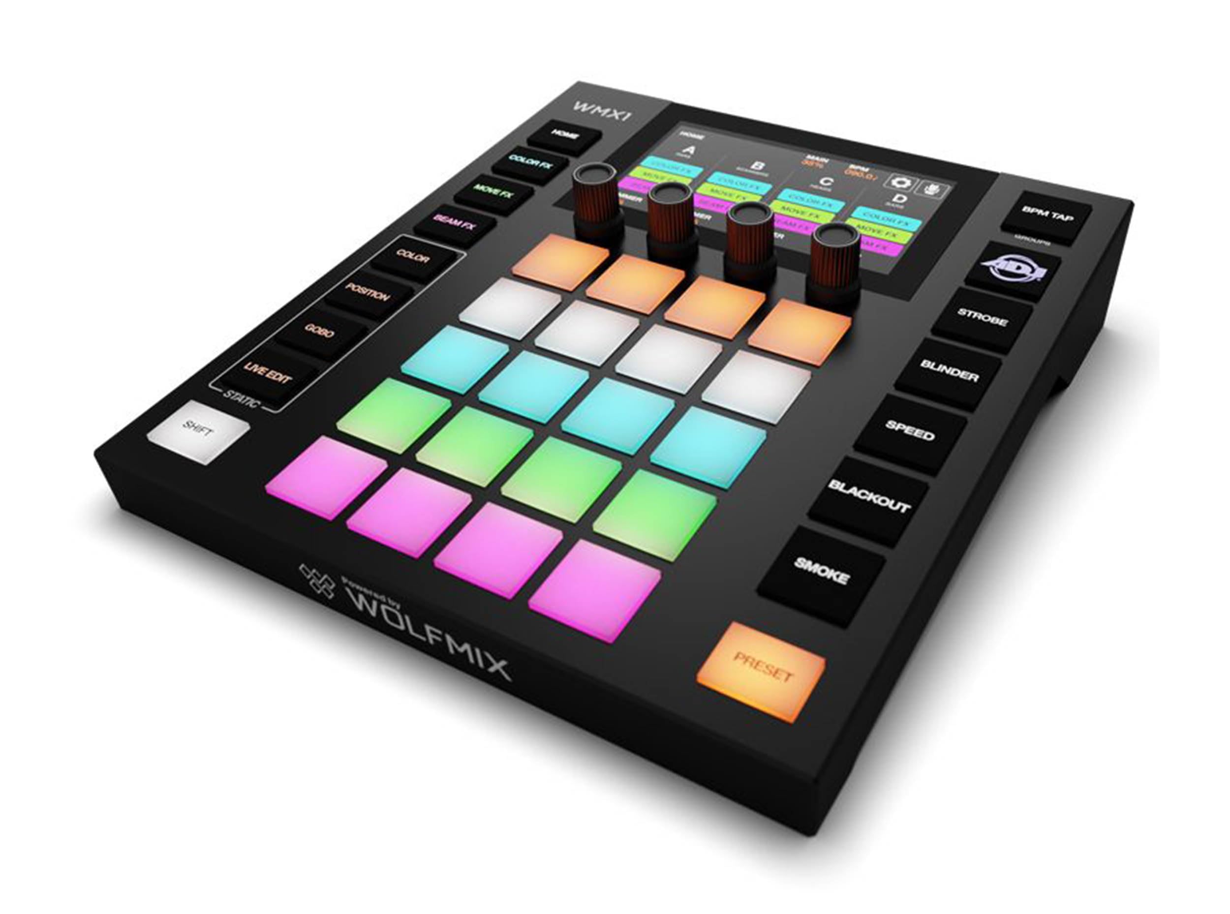 Sure, here is the corrected and grouped text from the image:

**Top Section:**
- WMXI
- powered by WOLF MIX

**Left Section:**
- GOBO
- LIVE EDIT
- STATIC
- SHIFT

**Middle Section:**
- COLOR
- MOVE
- BEAM
- COLOR
- MOVE
- BEAM
- COLOR
- MOVE
- BEAM
- COLOR
- MOVE
- BEAM
- COLOR
- MOVE
- BEAM
- COLOR
- MOVE
- BEAM
- COLOR
- MOVE
- BEAM
- COLOR
- MOVE
- BEAM
- COLOR
- MOVE
- BEAM
- COLOR
- MOVE
- BEAM
- COLOR
- MOVE
- BEAM
- COLOR
- MOVE
- BEAM
- COLOR
- MOVE
- BEAM
- COLOR
- MOVE
- BEAM
- COLOR
- MOVE
- BEAM
- COLOR
- MOVE
- BEAM
- COLOR
- MOVE
- BEAM
- COLOR
- MOVE
- BEAM
- COLOR
- MOVE
- BEAM
- COLOR
- MOVE
- BEAM
- COLOR
