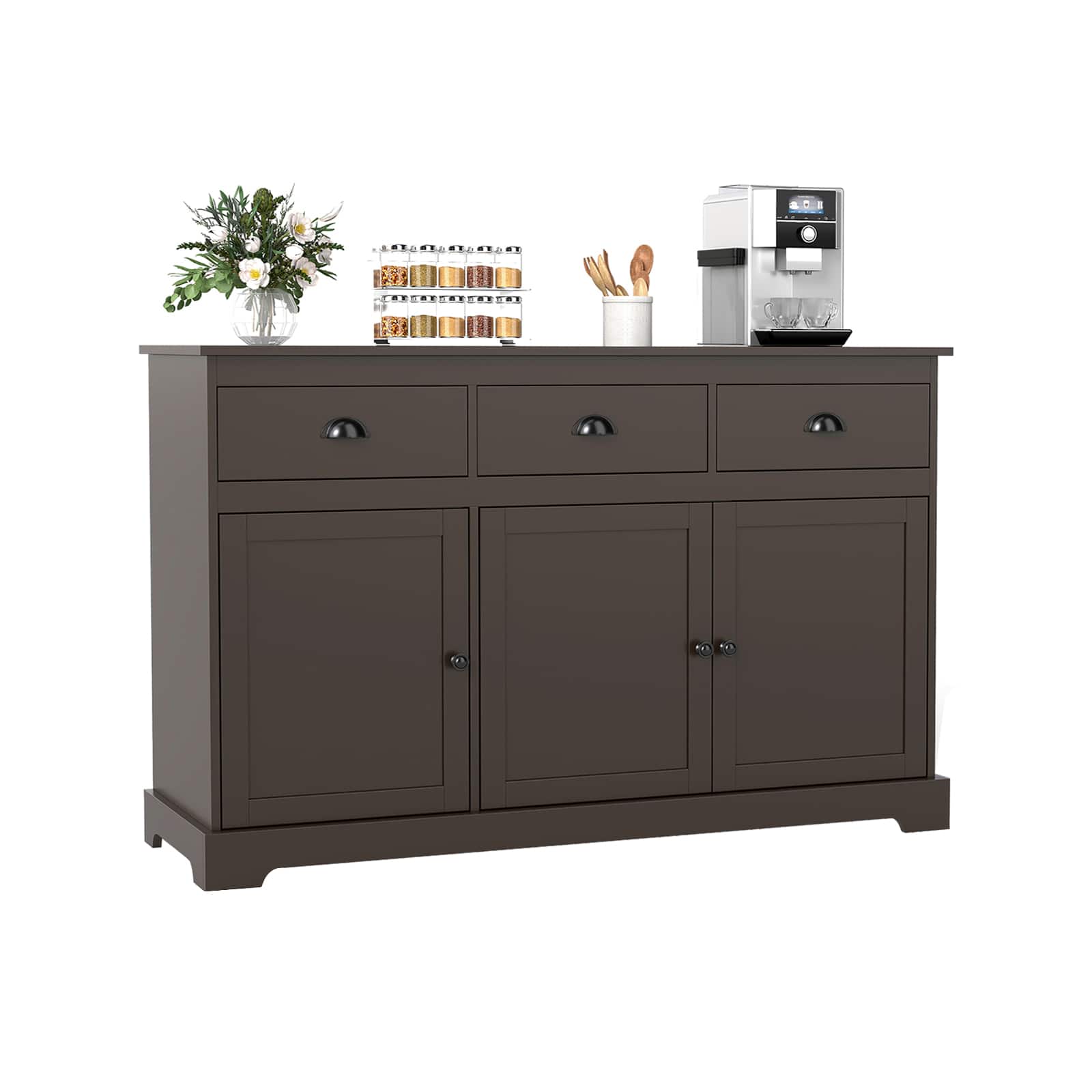 Gymax - Modern Buffet Sideboard 53.5'' Storage Cabinet w/ 3 Drawers 3 Doors - Brown