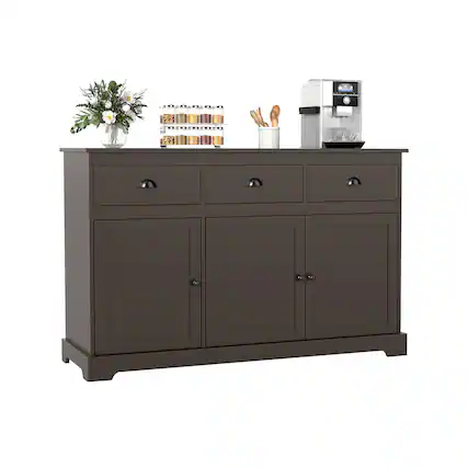 Front. Gymax - Gymax Modern Buffet Sideboard 53.5'' Storage Cabinet w/ 3 Drawers 3 Doors Brown - Brown.