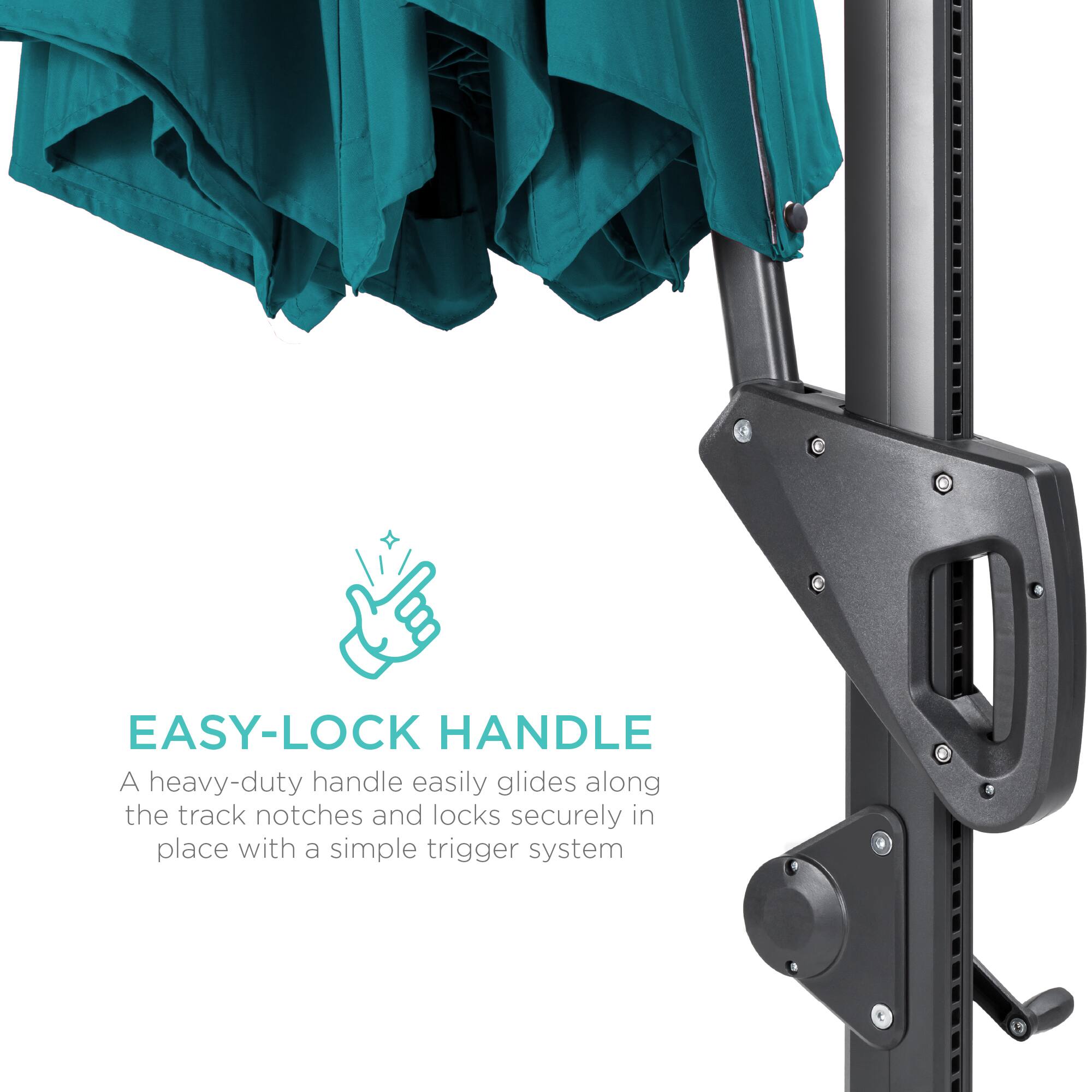 EASY-LOCK HANDLE

A heavy-duty handle easily glides along the track notches and locks securely in place with a simple trigger system.