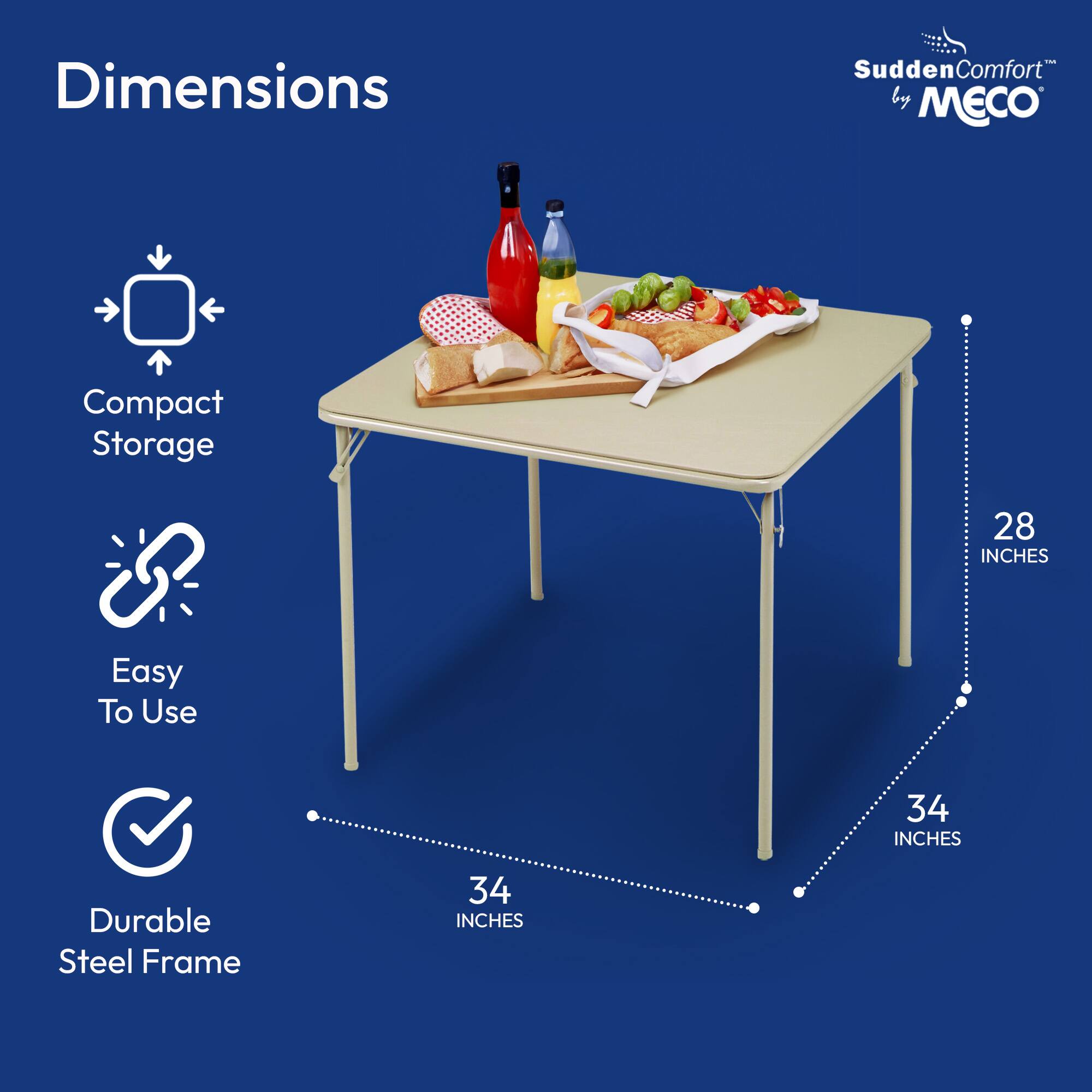 MECO Sudden Comfort 34 x 34 Inch Square Metal Folding Dining Card