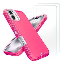 Bundle - Entronix - iPhone 16 Plus - Heavy Duty Case with 2 Clear Screen Protectors - Hot Pink
