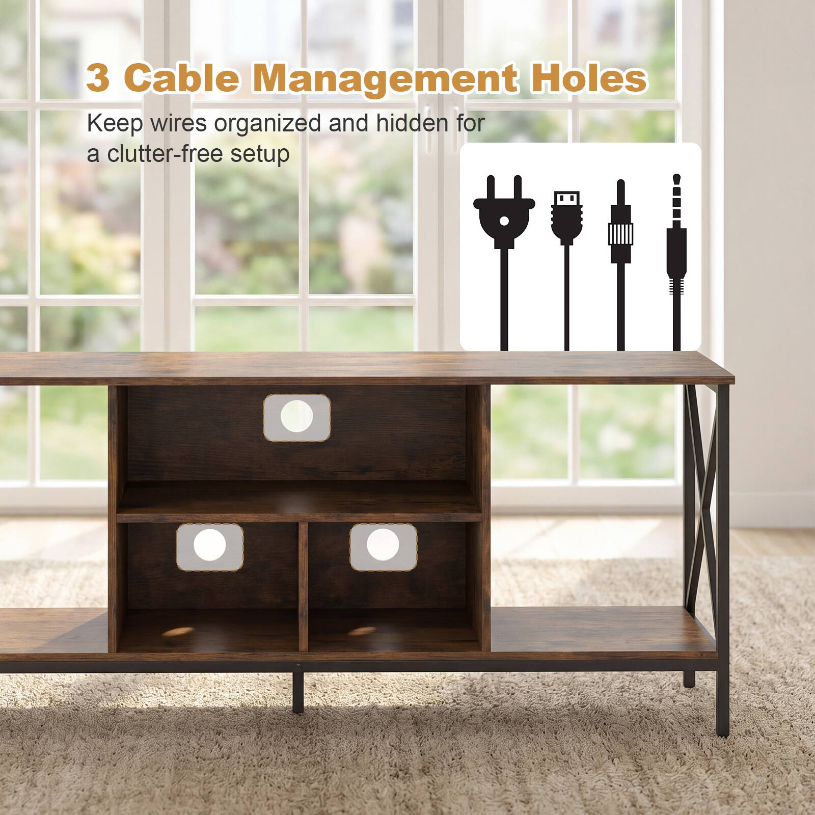 3 Cable Management Holes  
Keep wires organized and hidden for a clutter-free setup