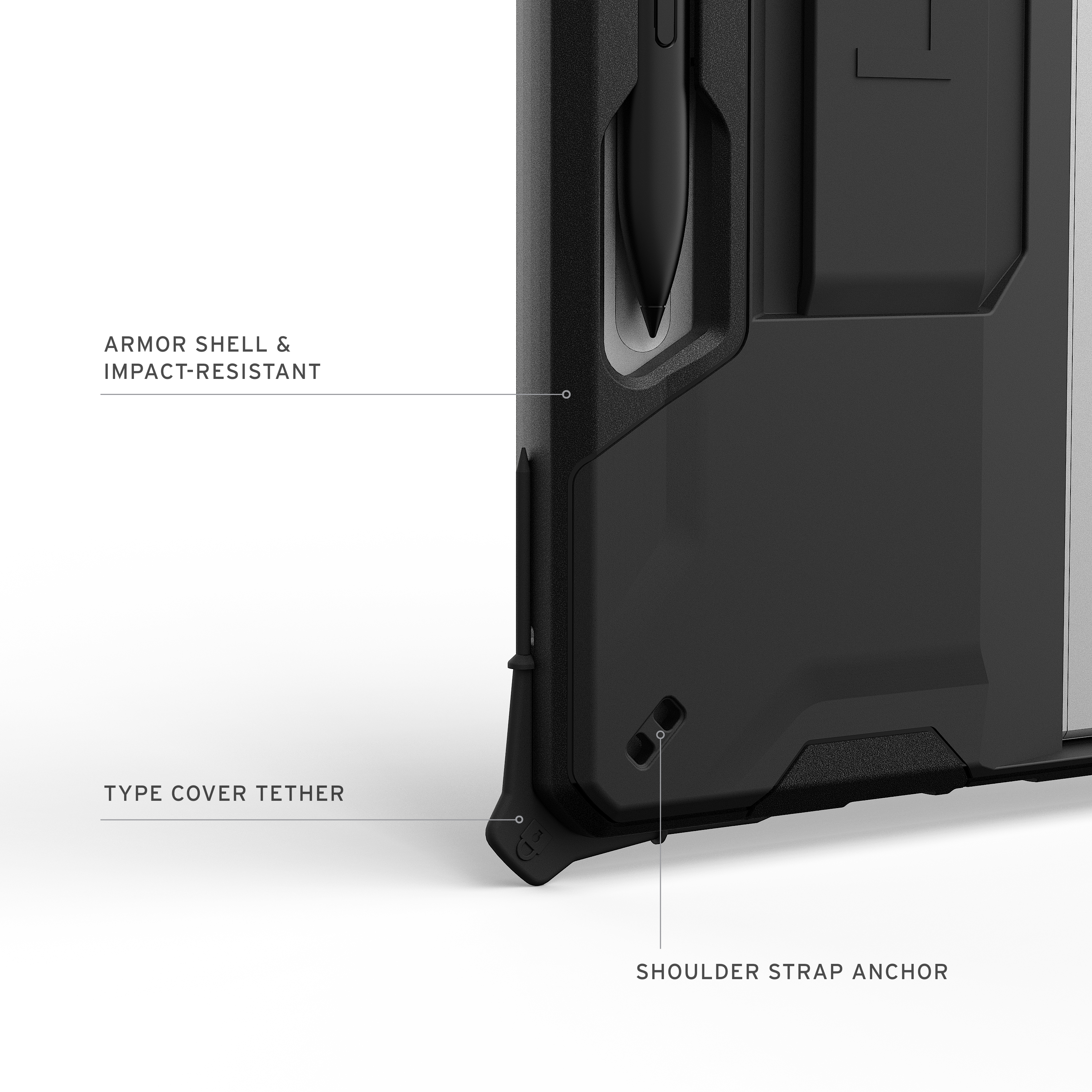 Left. UAG - Scout Series Case with Hand Strap for Microsoft Surface Pro 12" - Black.